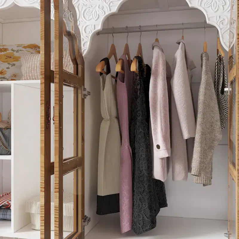 Armoire Classique Élégante - Garde-robe Rustique Extensible avec Porte en Verre