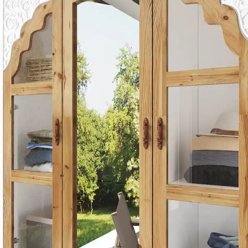 Armoire Classique Élégante - Garde-robe Rustique Extensible avec Porte en Verre