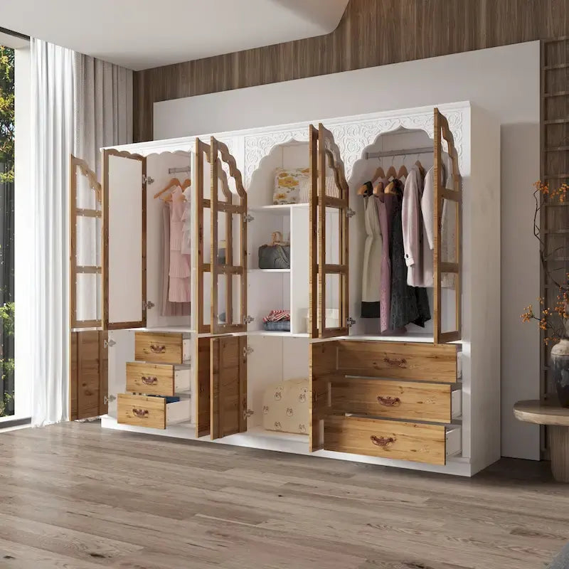 Armoire Classique Élégante - Garde-robe Rustique Extensible avec Porte en Verre