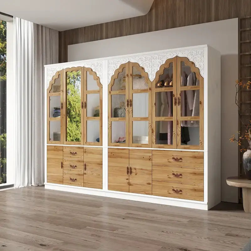 Armoire Classique Élégante - Garde-robe Rustique Extensible avec Porte en Verre