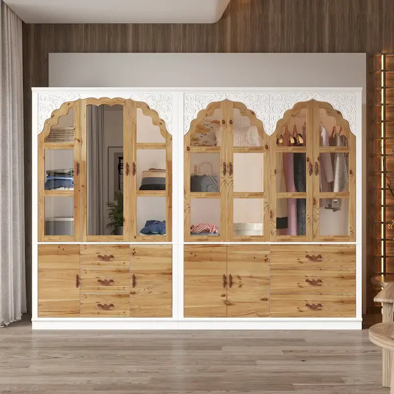 Armoire Classique Élégante - Garde-robe Rustique Extensible avec Porte en Verre