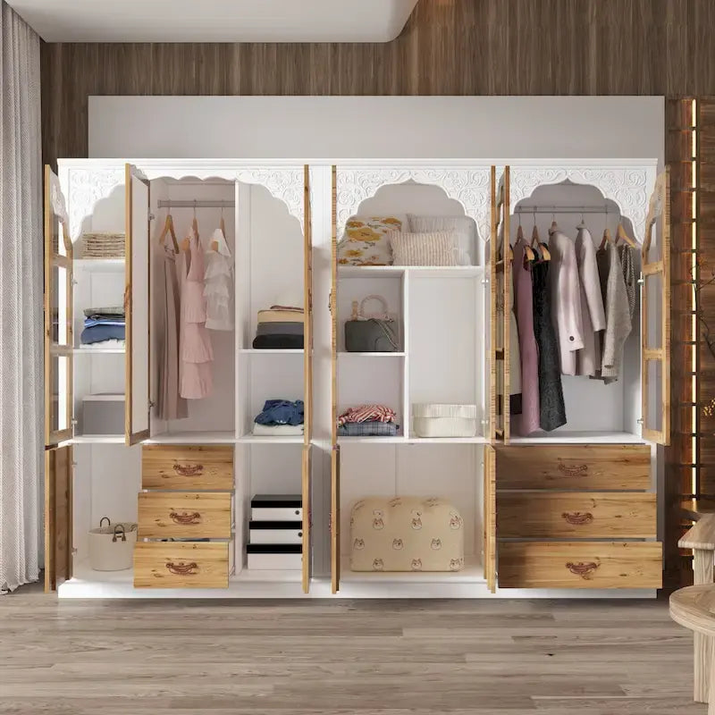 Armoire Classique Élégante - Garde-robe Rustique Extensible avec Porte en Verre