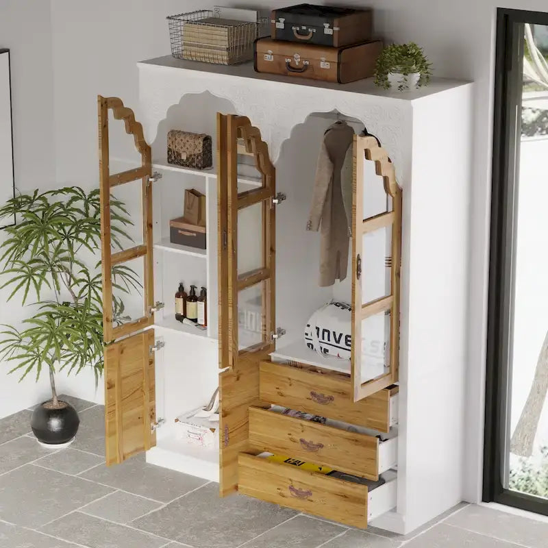 Armoire Classique Élégante - Garde-robe Rustique Extensible avec Porte en Verre