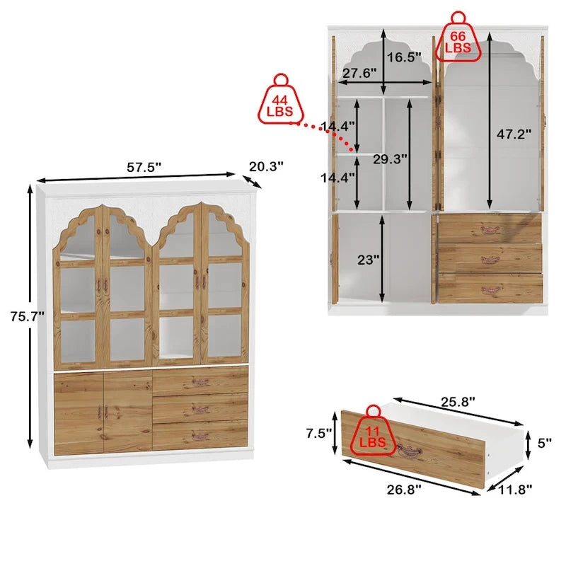 Armoire Classique Élégante - Garde-robe Rustique Extensible avec Porte en Verre