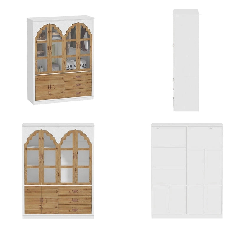 Armoire Classique Élégante - Garde-robe Rustique Extensible avec Porte en Verre