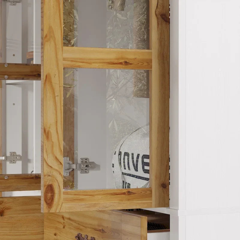 Armoire Classique Élégante - Garde-robe Rustique Extensible avec Porte en Verre