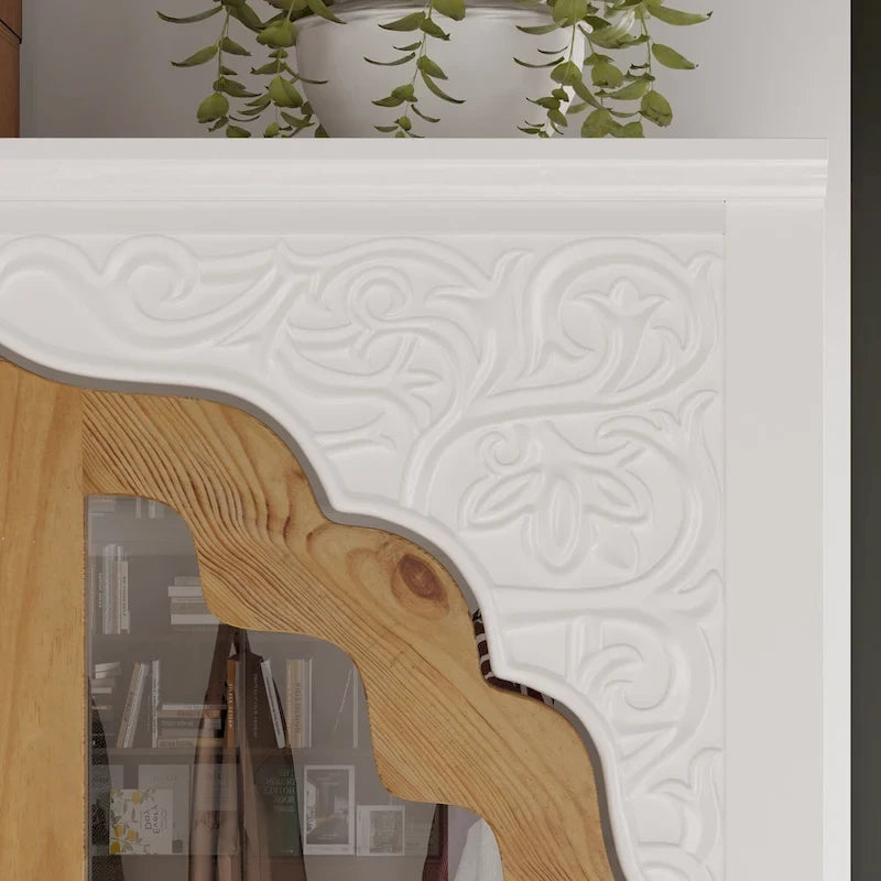 Armoire Classique Élégante - Garde-robe Rustique Extensible avec Porte en Verre