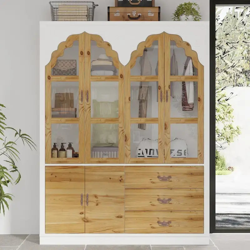 Armoire Classique Élégante - Garde-robe Rustique Extensible avec Porte en Verre