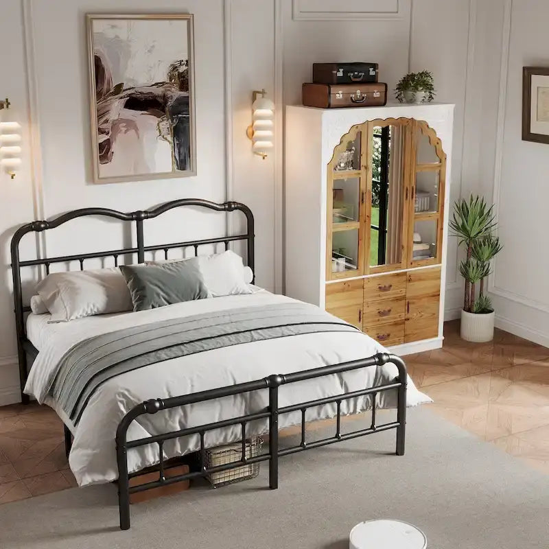 Armoire Classique Élégante - Garde-robe Rustique Extensible avec Porte en Verre