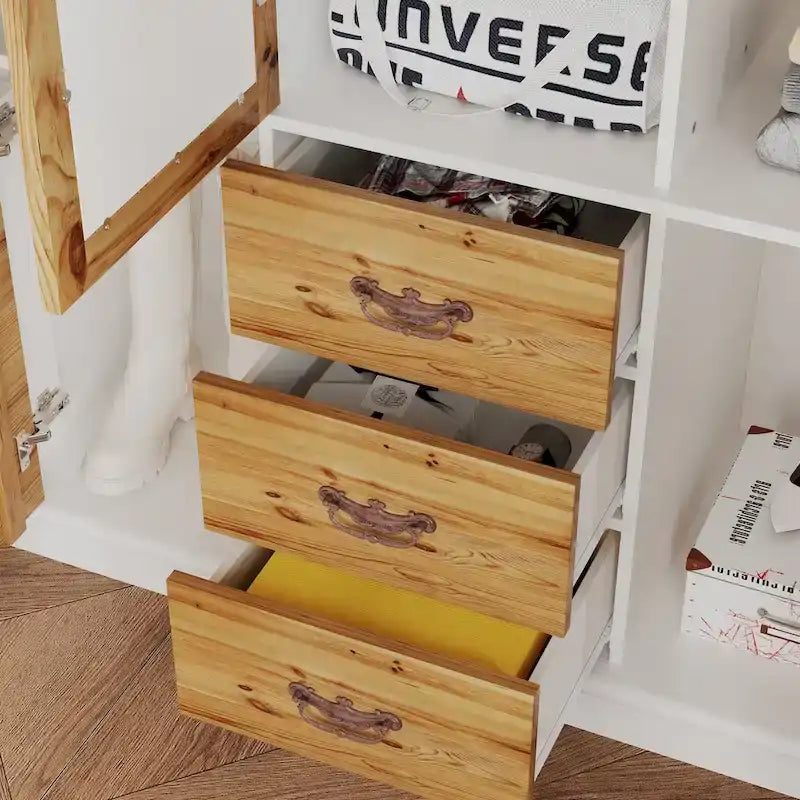 Armoire Classique Élégante - Garde-robe Rustique Extensible avec Porte en Verre
