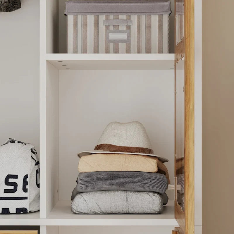 Armoire Classique Élégante - Garde-robe Rustique Extensible avec Porte en Verre