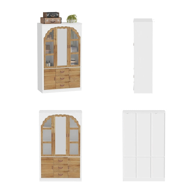 Armoire Classique Élégante - Garde-robe Rustique Extensible avec Porte en Verre