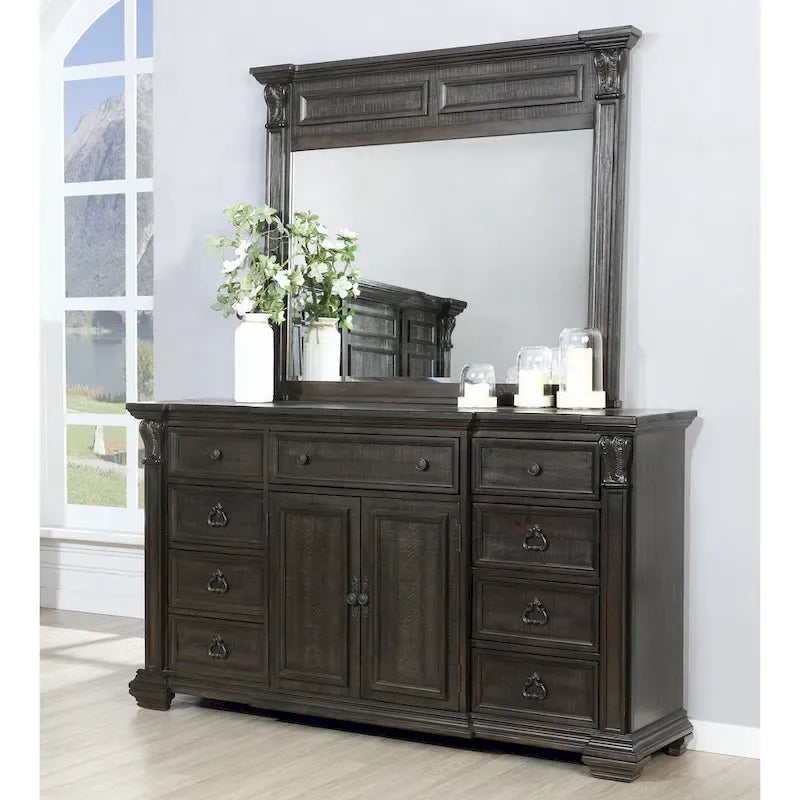 Ensemble de chambre à coucher 4 pièces Roundhill Furniture Farson avec finition en noyer foncé vieilli