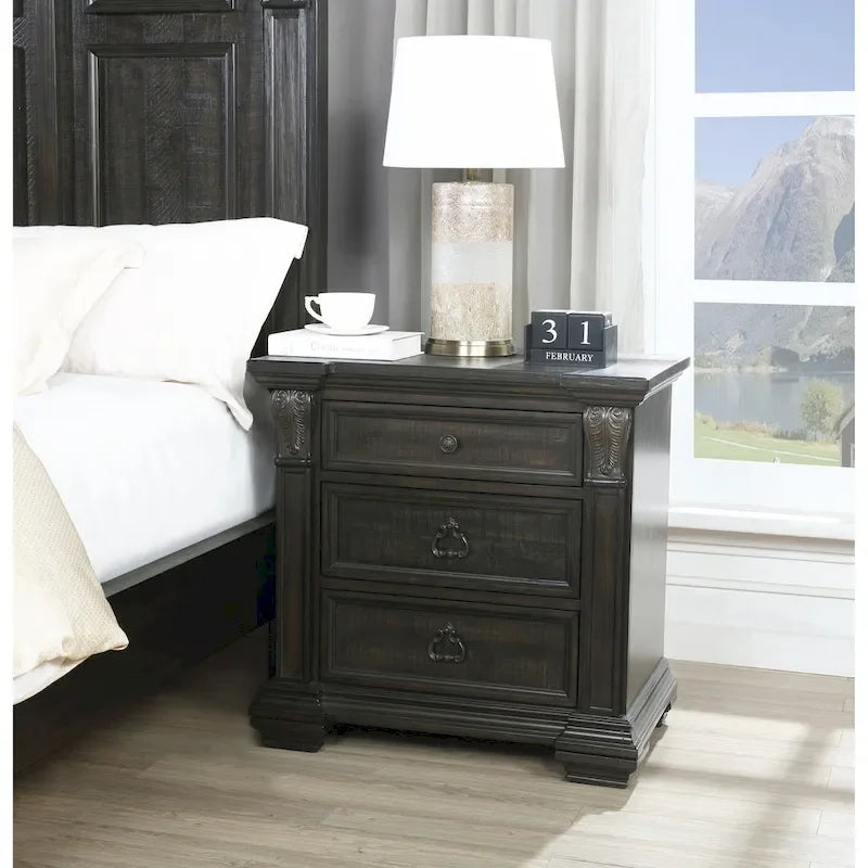 Ensemble de chambre à coucher 4 pièces Roundhill Furniture Farson avec finition en noyer foncé vieilli