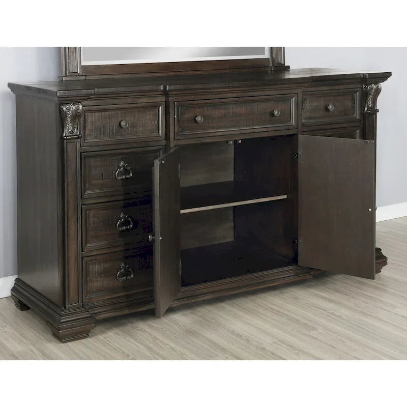 Ensemble de chambre à coucher 4 pièces Roundhill Furniture Farson avec finition en noyer foncé vieilli