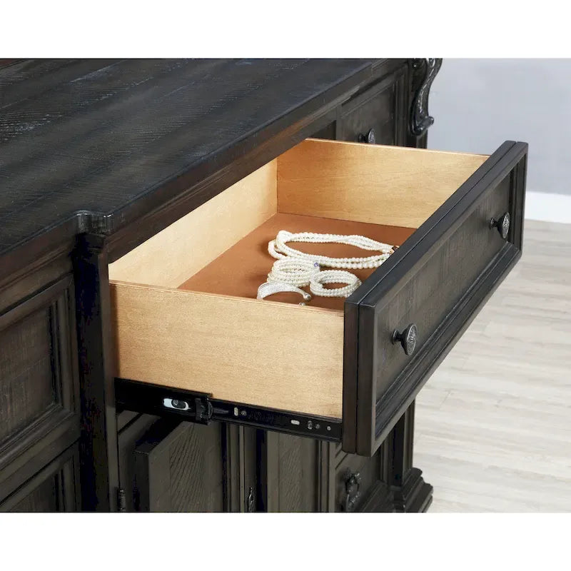 Ensemble de chambre à coucher 4 pièces Roundhill Furniture Farson avec finition en noyer foncé vieilli