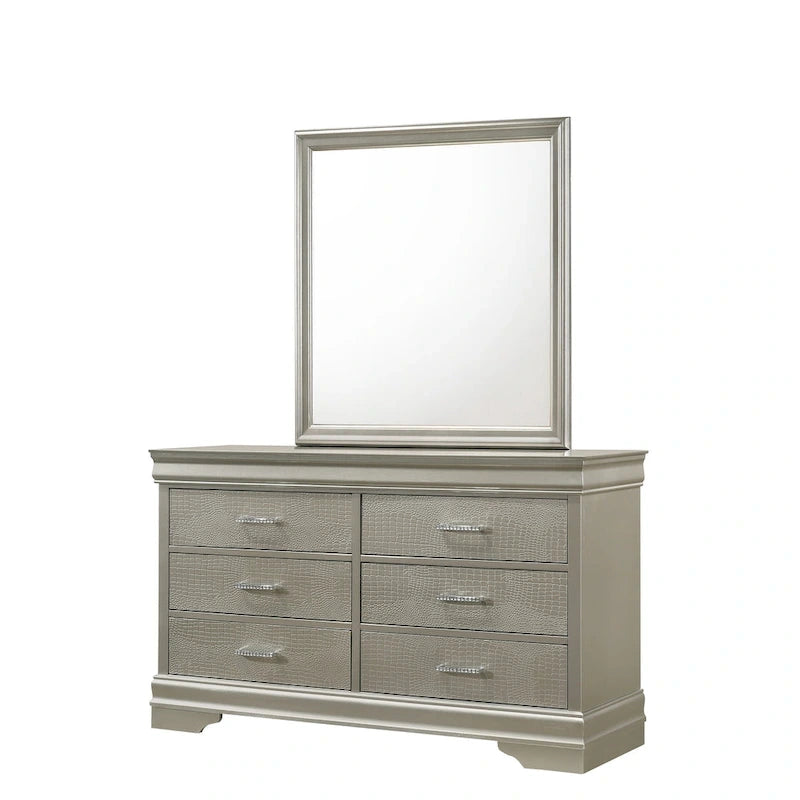 Ensemble de chambre Sigurd 4 pièces en similicuir argenté capitonné