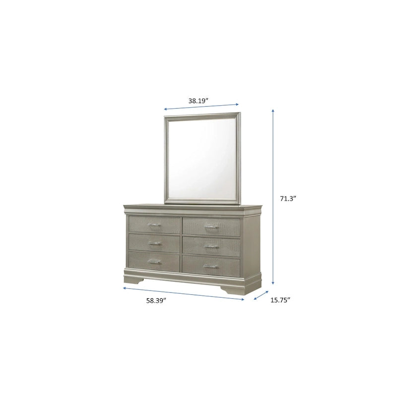 Ensemble de chambre Sigurd 4 pièces en similicuir argenté capitonné