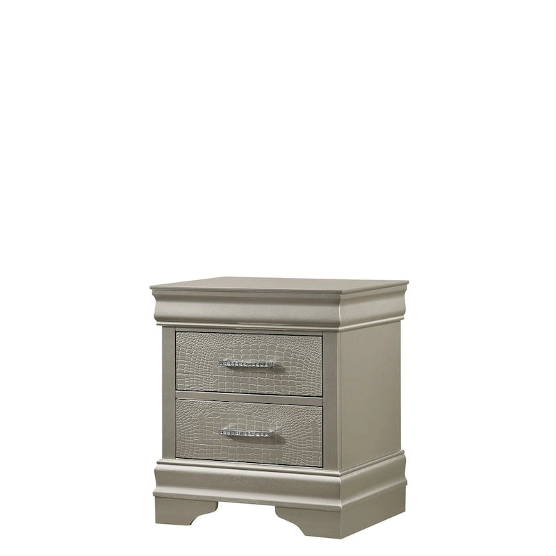 Ensemble de chambre Sigurd 4 pièces en similicuir argenté capitonné
