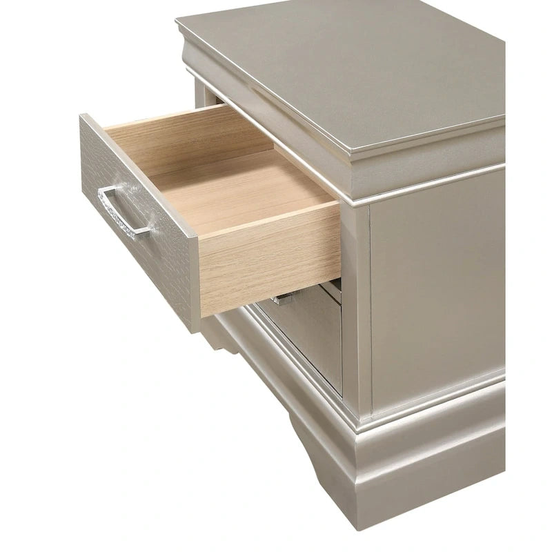 Ensemble de chambre Sigurd 4 pièces en similicuir argenté capitonné