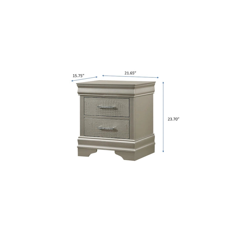 Ensemble de chambre Sigurd 4 pièces en similicuir argenté capitonné