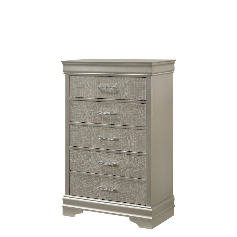 Ensemble de chambre Sigurd 4 pièces en similicuir argenté capitonné