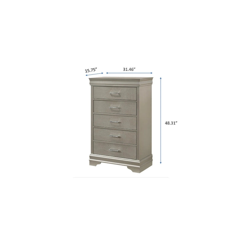 Ensemble de chambre Sigurd 4 pièces en similicuir argenté capitonné