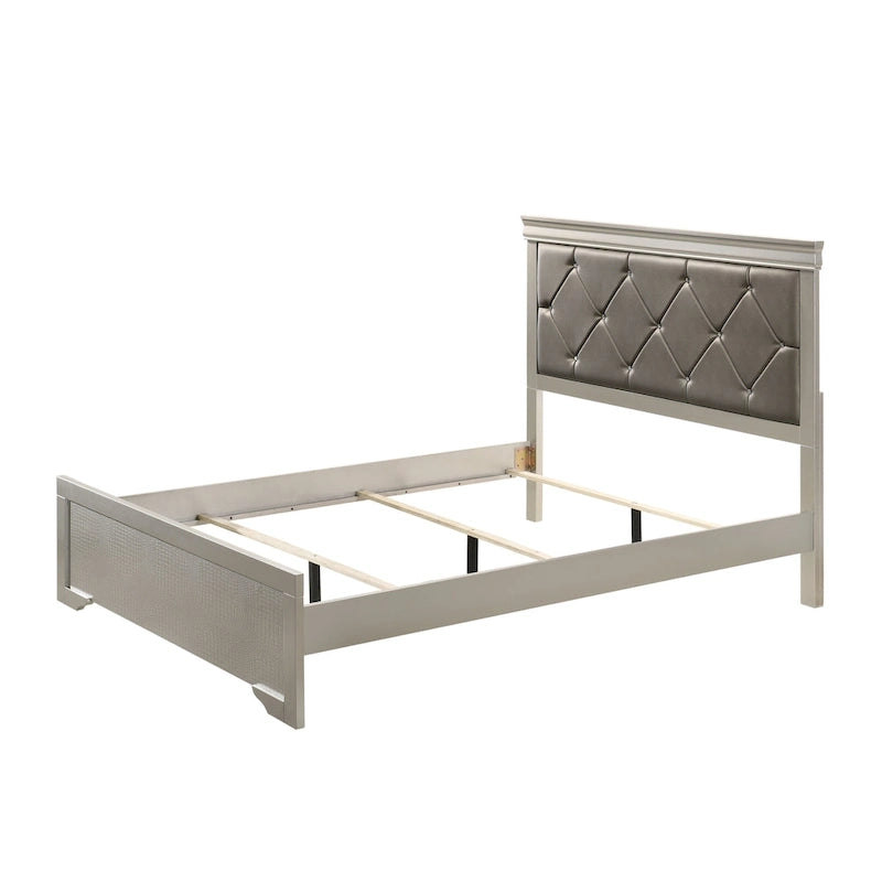 Ensemble de chambre Sigurd 4 pièces en similicuir argenté capitonné