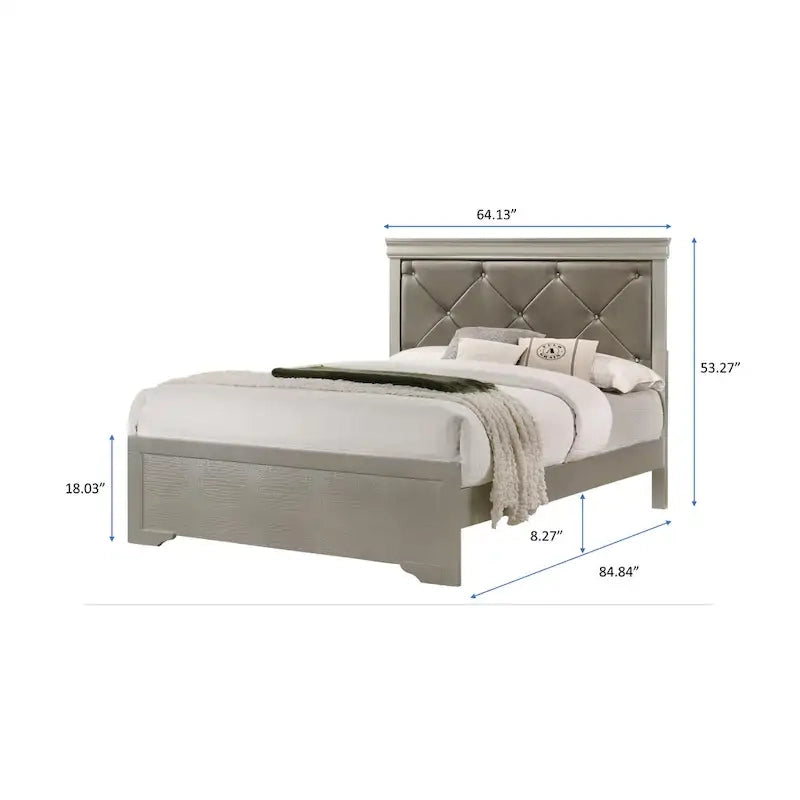 Ensemble de chambre Sigurd 4 pièces en similicuir argenté capitonné