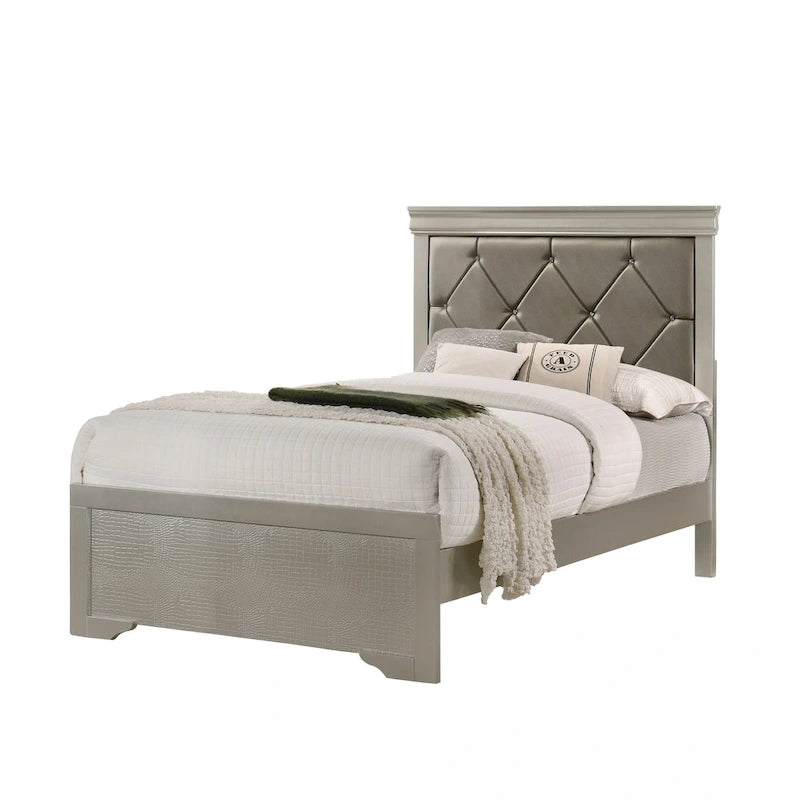 Ensemble de chambre Sigurd 4 pièces en similicuir argenté capitonné