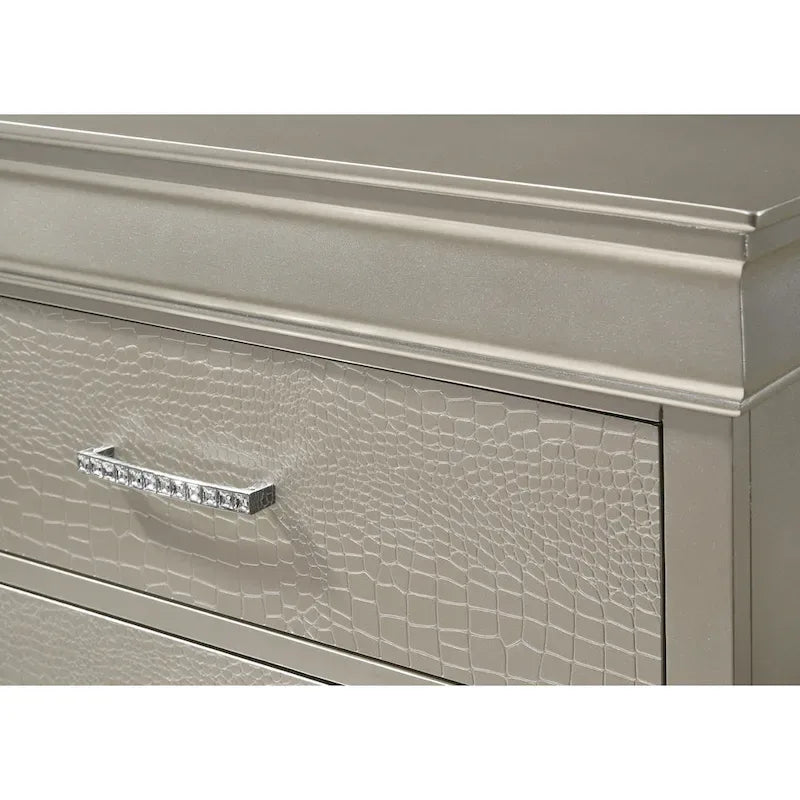 Ensemble de chambre Sigurd 4 pièces en similicuir argenté capitonné