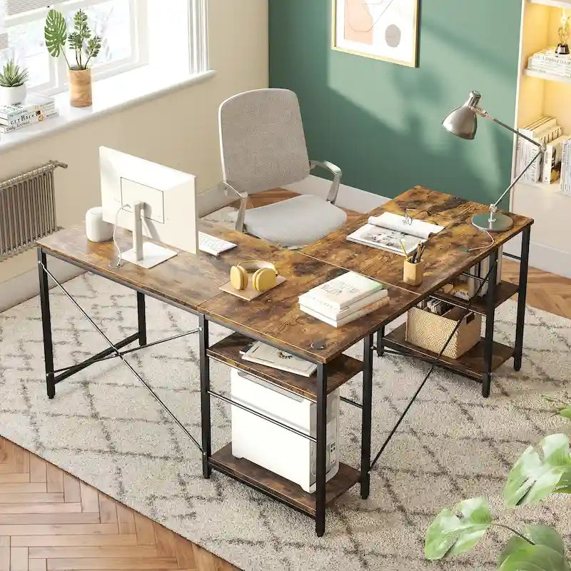 Bureau d'angle de 95,2 pouces avec étagères Bureau d'ordinateur pour la maison