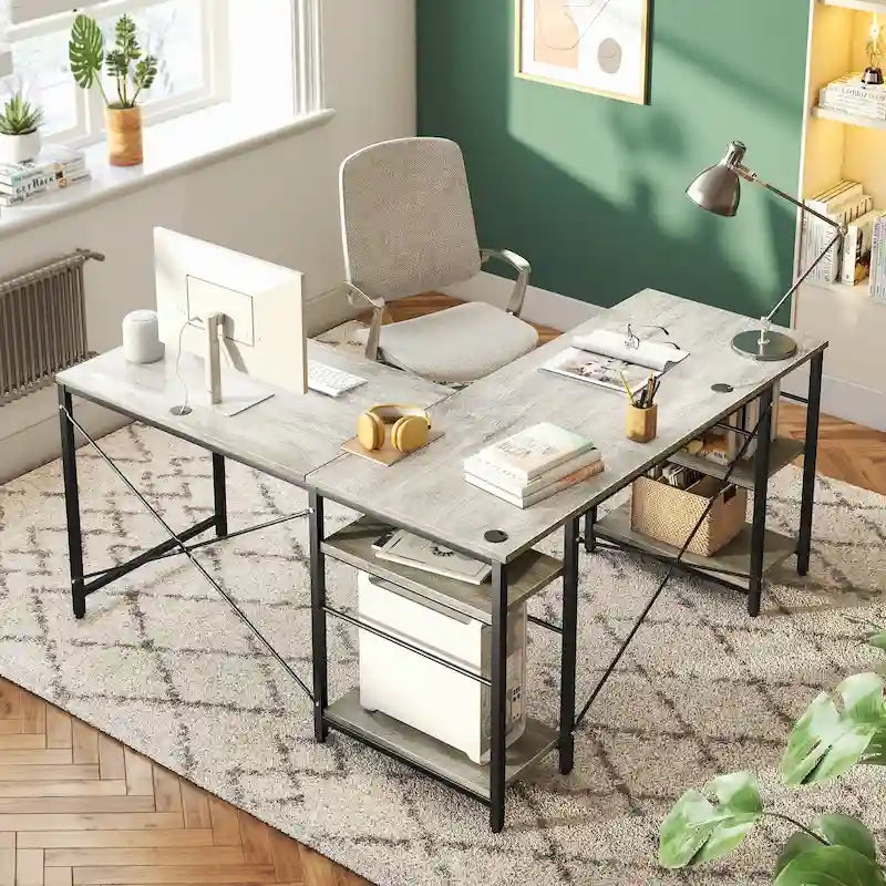 Bureau d'angle de 95,2 pouces avec étagères Bureau d'ordinateur pour la maison