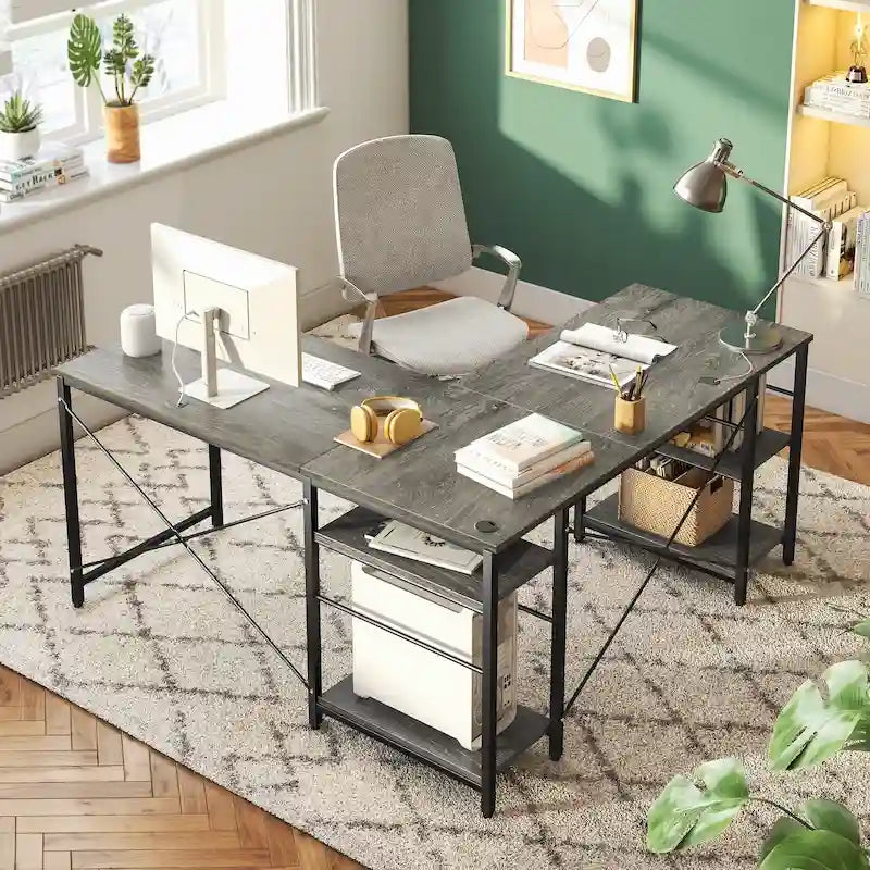 Bureau d'angle de 95,2 pouces avec étagères Bureau d'ordinateur pour la maison