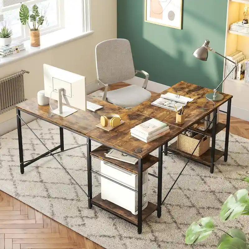 Bureau d'angle de 95,2 pouces avec étagères Bureau d'ordinateur pour la maison