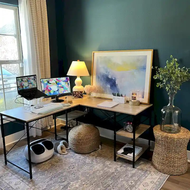 Bureau d'angle de 95,2 pouces avec étagères Bureau d'ordinateur pour la maison