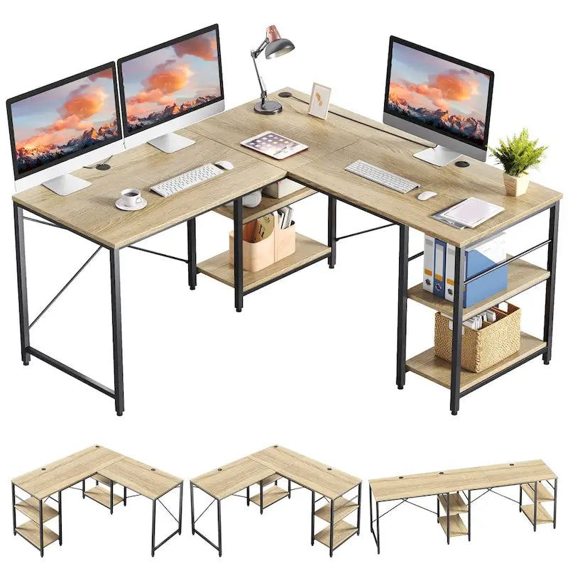 Bureau d'angle de 95,2 pouces avec étagères Bureau d'ordinateur pour la maison