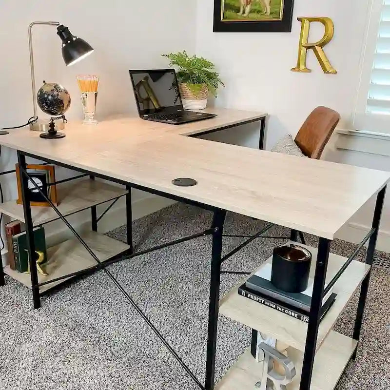Bureau d'angle de 95,2 pouces avec étagères Bureau d'ordinateur pour la maison