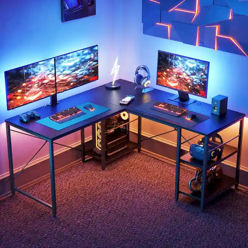 Bureau d'angle de 95,2 pouces avec étagères Bureau d'ordinateur pour la maison