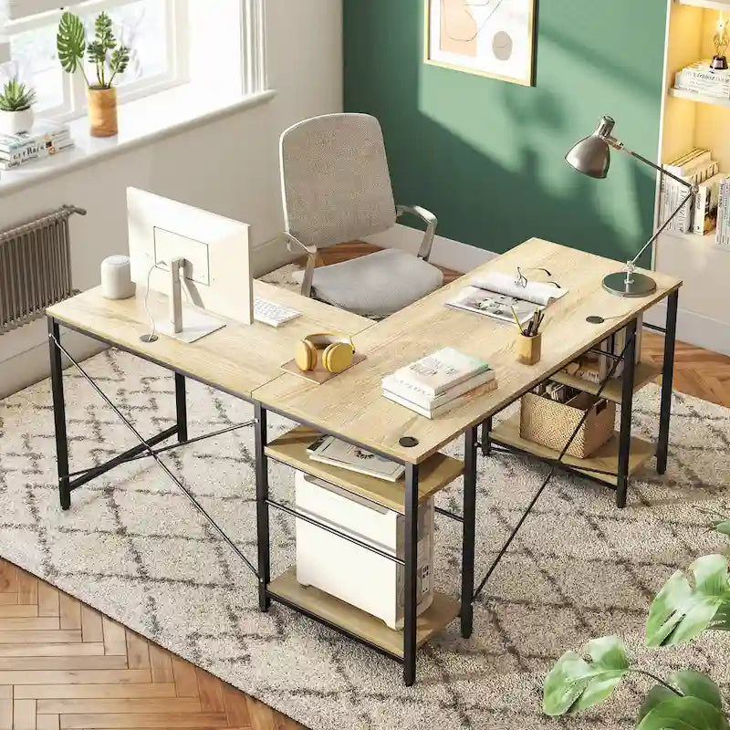 Bureau d'angle de 95,2 pouces avec étagères Bureau d'ordinateur pour la maison