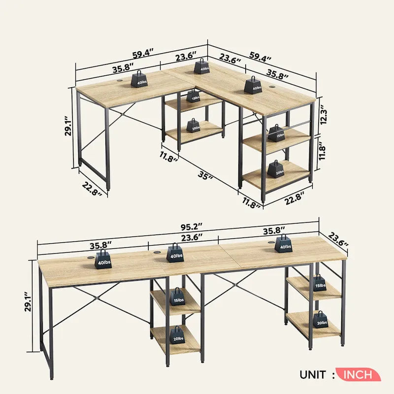 Bureau d'angle de 95,2 pouces avec étagères Bureau d'ordinateur pour la maison