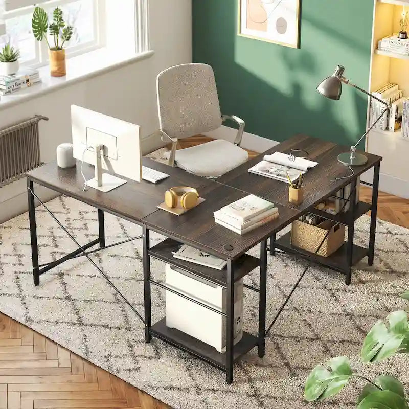 Bureau d'angle de 95,2 pouces avec étagères Bureau d'ordinateur pour la maison