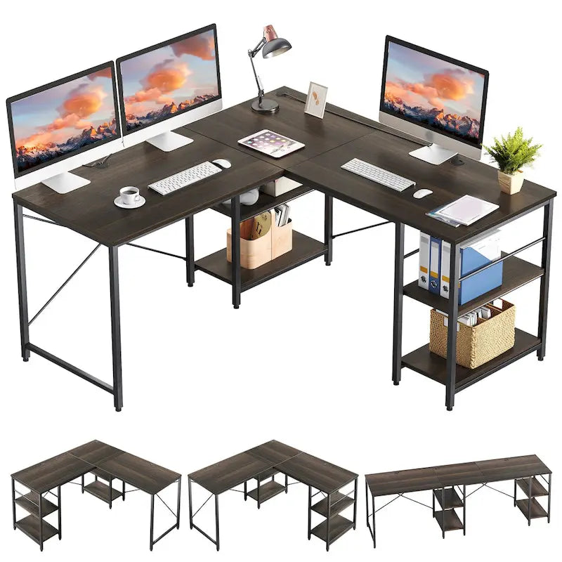 Bureau d'angle de 95,2 pouces avec étagères Bureau d'ordinateur pour la maison