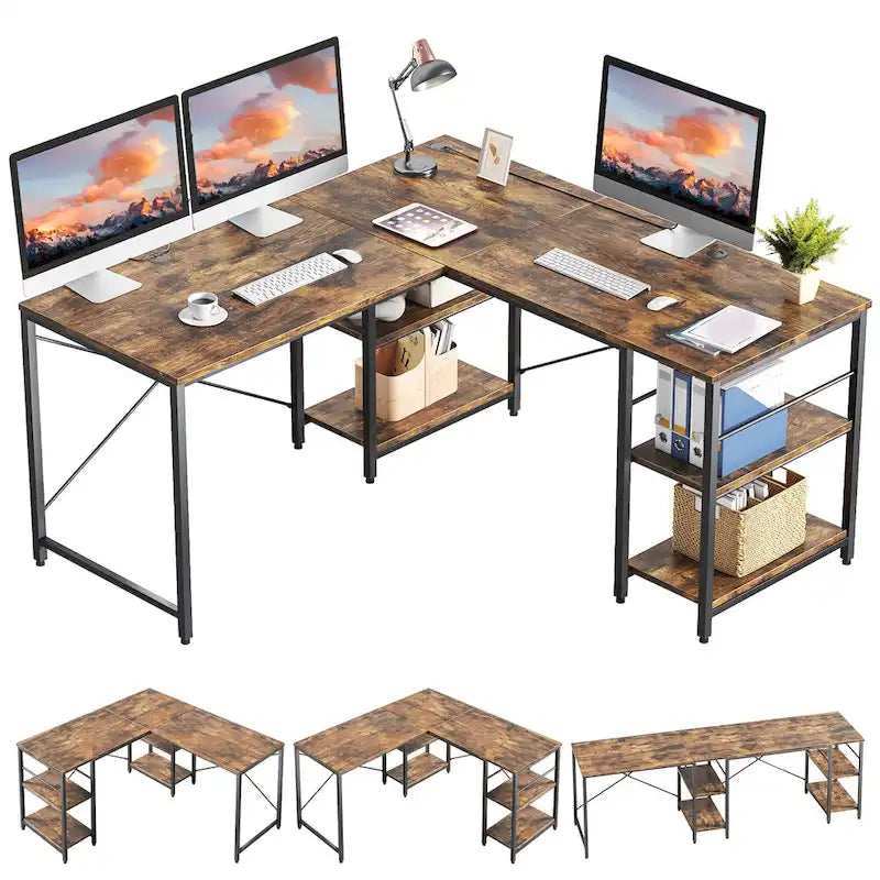 Bureau d'angle de 95,2 pouces avec étagères Bureau d'ordinateur pour la maison