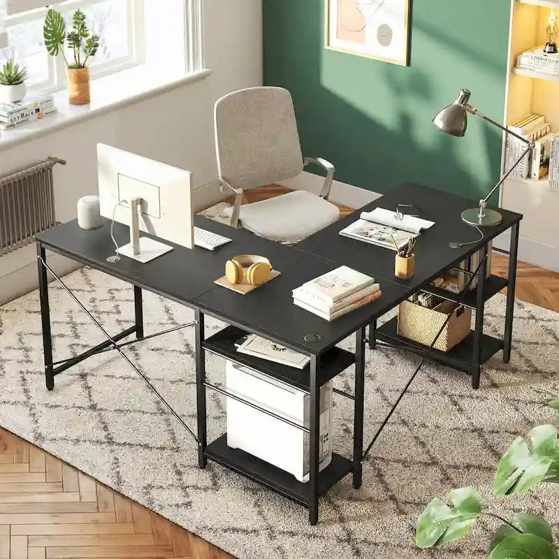 Bureau d'angle de 95,2 pouces avec étagères Bureau d'ordinateur pour la maison