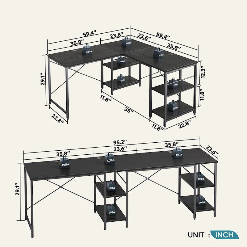 Bureau d'angle de 95,2 pouces avec étagères Bureau d'ordinateur pour la maison