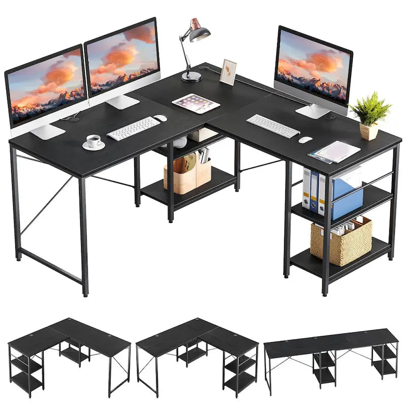 Bureau d'angle de 95,2 pouces avec étagères Bureau d'ordinateur pour la maison
