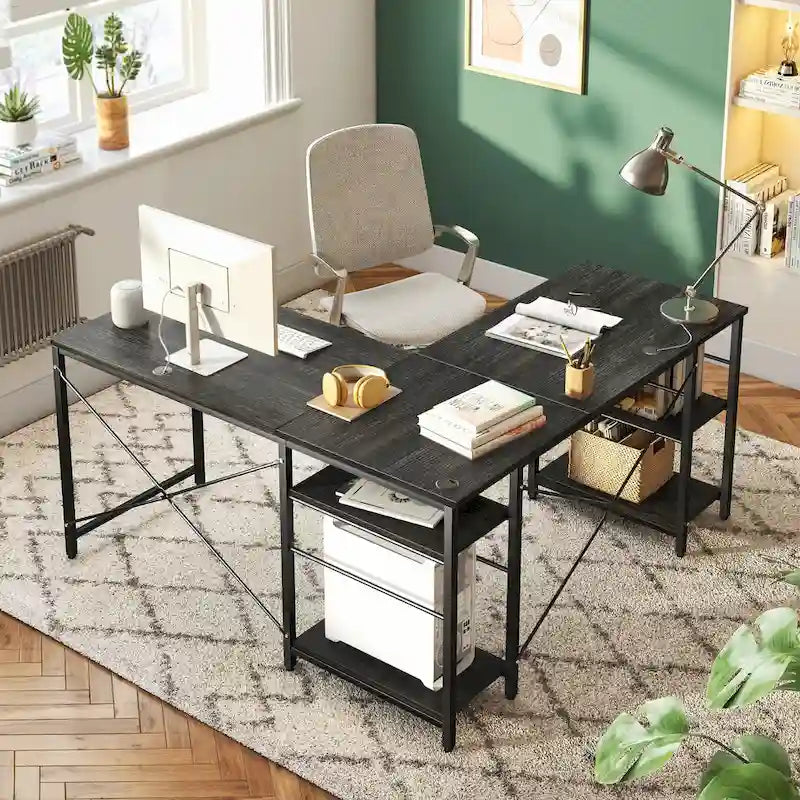 Bureau d'angle de 95,2 pouces avec étagères Bureau d'ordinateur pour la maison