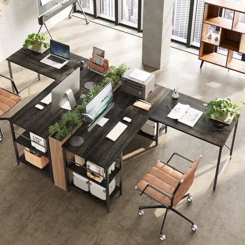 Bureau d'angle de 95,2 pouces avec étagères Bureau d'ordinateur pour la maison
