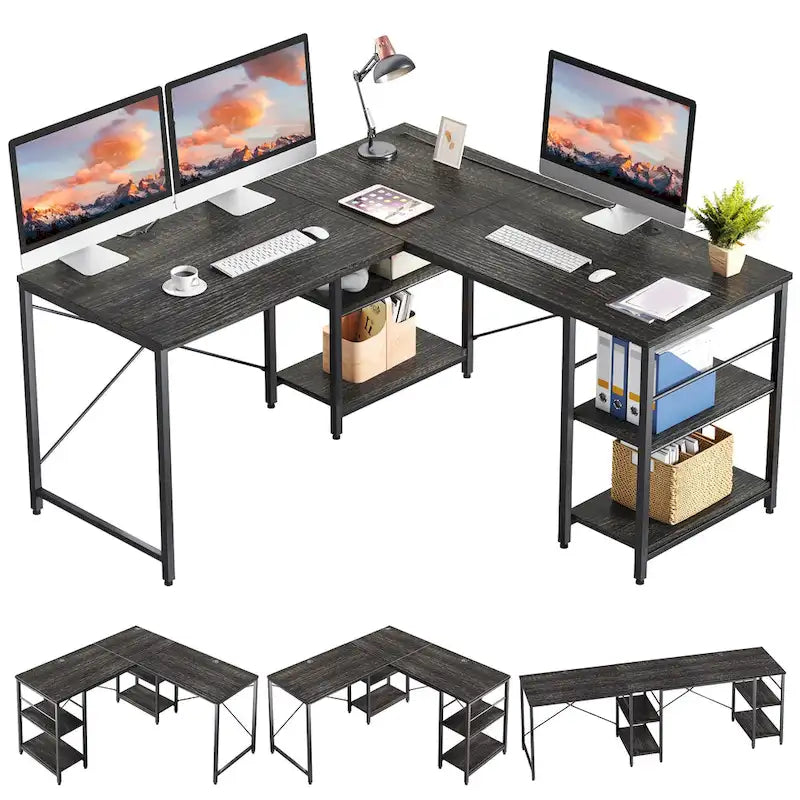 Bureau d'angle de 95,2 pouces avec étagères Bureau d'ordinateur pour la maison